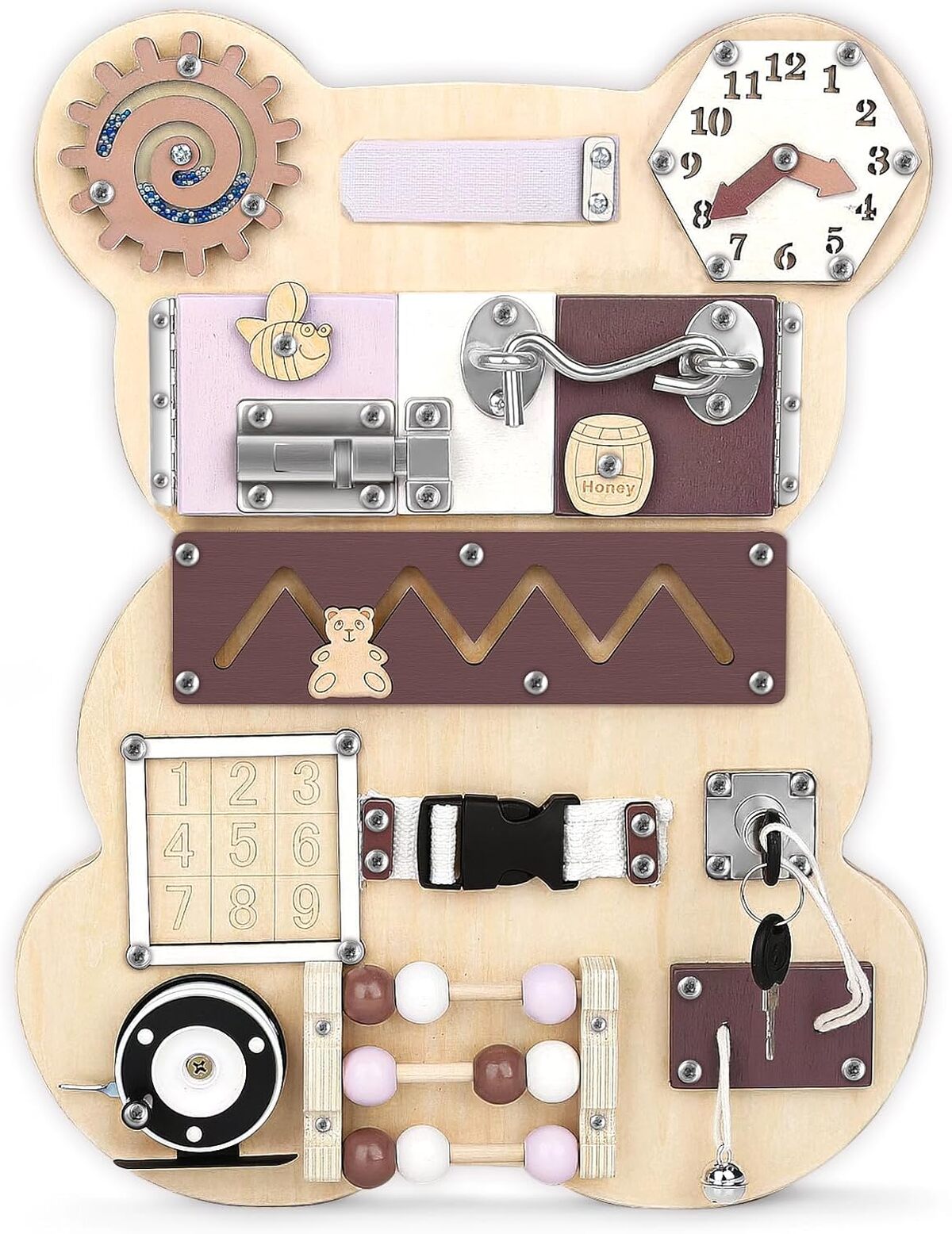 Test du busy board Vanplay Montessori : jouet d'éveil en bois pour enfants