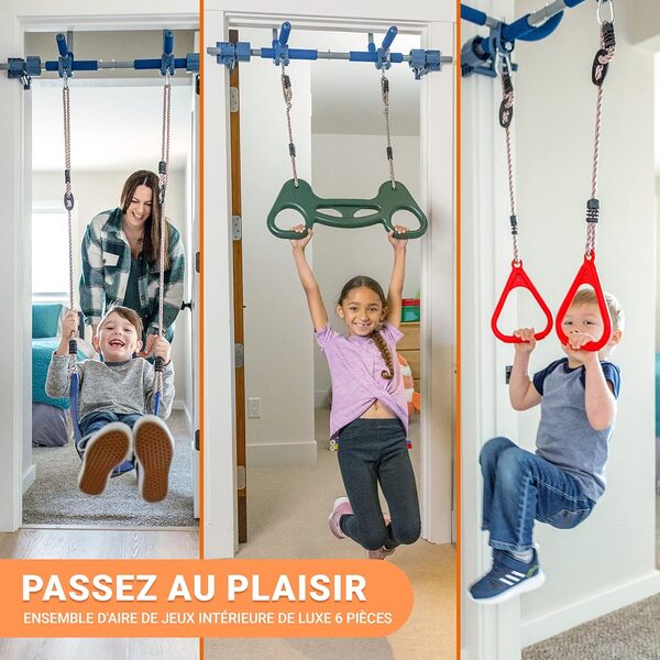 Gym1 - Kit de Gym Enfants pour Portes de 6 Pièces - Balançoire pour Enfants inclut siège, Anneaux, Trapèze, Échelle, Corde Et Barre de Traction-Ensemble Balançoire Sensorielle Accessoire Aire de Jeux