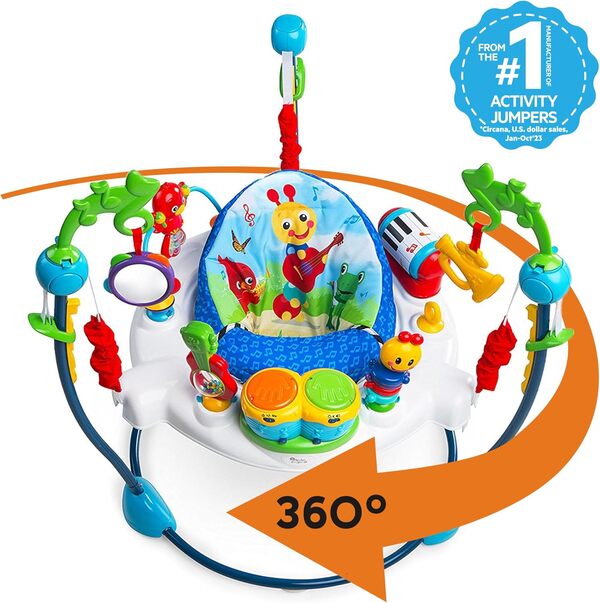 Baby Einstein, Aire d'Éveil à Rebonds Neighborhood Symphony - Jouet d’Activités, Lumières, Langues, Siège Tournant à 360 Degrés, Développement de la Motricité, Réglable, 6 mois+