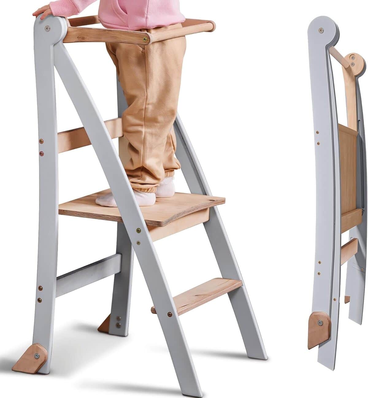 Test de l'échelle Montessori en bois pliable et sécurisée