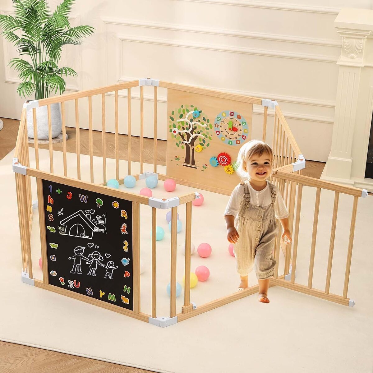 Test : parc en bois avec jeux Montessori pour bébé (6 panneaux)