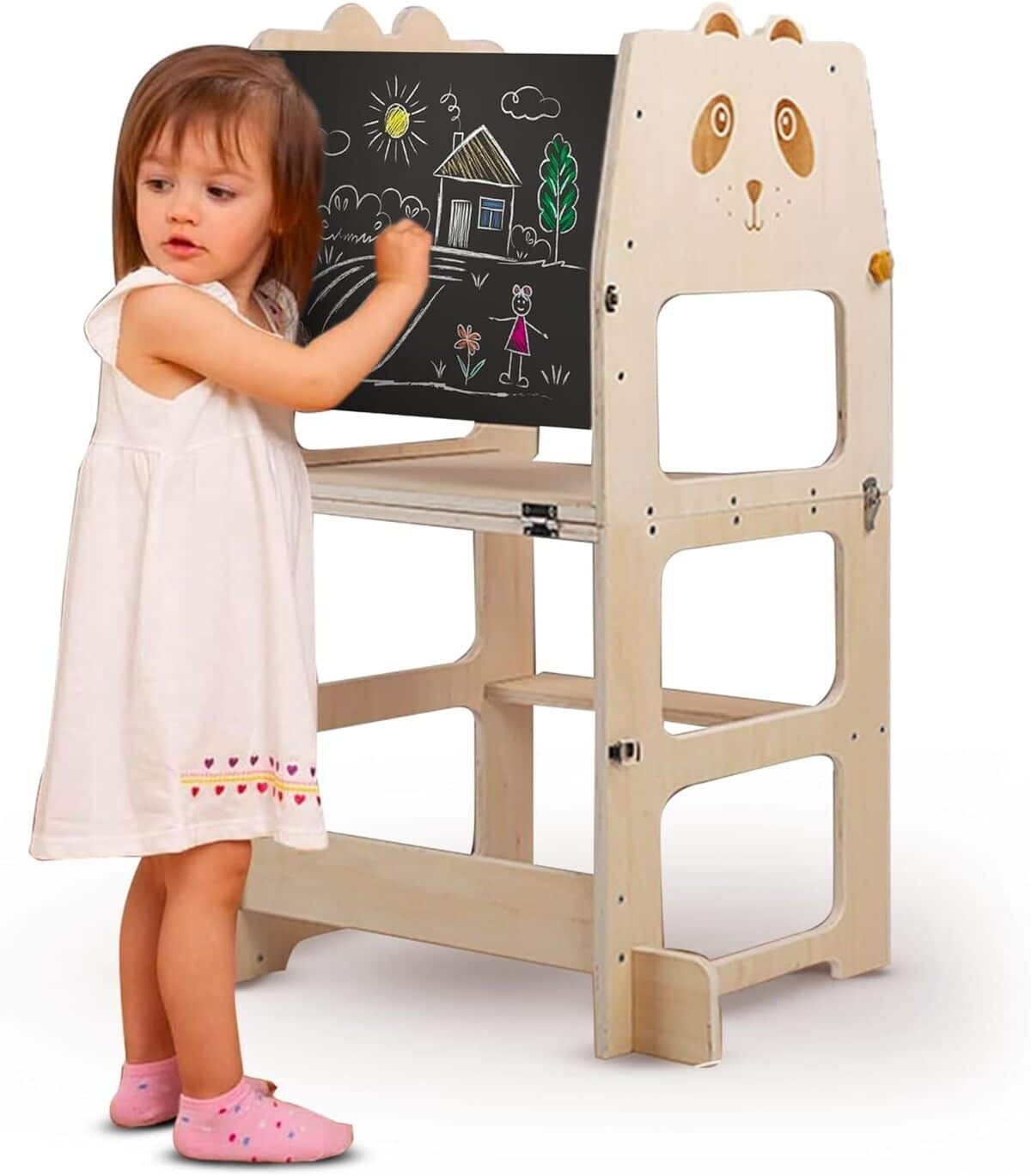 Test tour d'observation Montessori 3-en-1 : table d'activités bois pliable