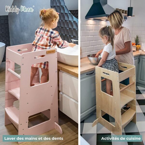 KiddyMoon Tour D’Apprentissage/D’Observation Montessori ST-003 Kitchen Helper, Gris