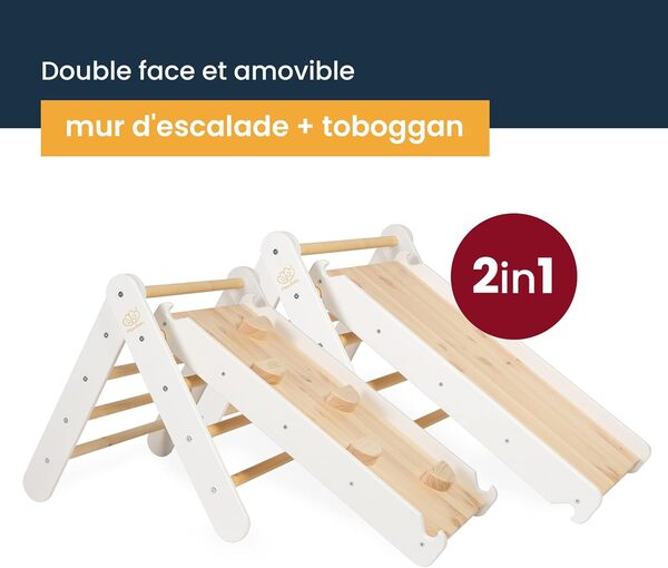 MEOWBABY Triangle d'escalade avec Toboggan pour Enfants - Montessori Triangle Pikler Mur d'escalade pour Bébé en Bois, Blanc