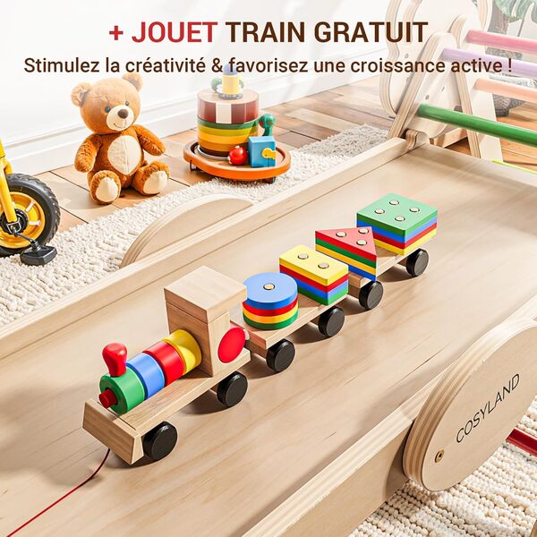 COSYLAND Triangle d’Escalade Montessori 8-en-1 - Arche Pliable en Bois pour Enfants de 1 à 6 Ans, Parcours de Motricité à Hauteur Réglable, Charge 80 kg, Boîte Cadeau Colorée (Arc-en-Ciel)