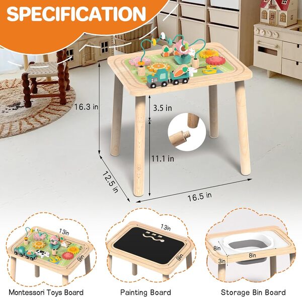 Table d'activités pour enfants de 6 à 36 mois, 9 en 1, jouets Montessori en bois en forme de labyrinthe de perles, jouet de train, table sensorielle pour bébé, jouets pour enfants