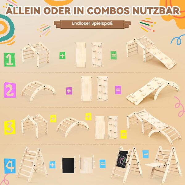 Cadre d'escalade intérieur, triangle d'escalade, arche d'escalade en bois avec toboggan intérieur, toboggan pour enfants en intérieur, cadre d'escalade Montessori, jouet d'escalade triangle