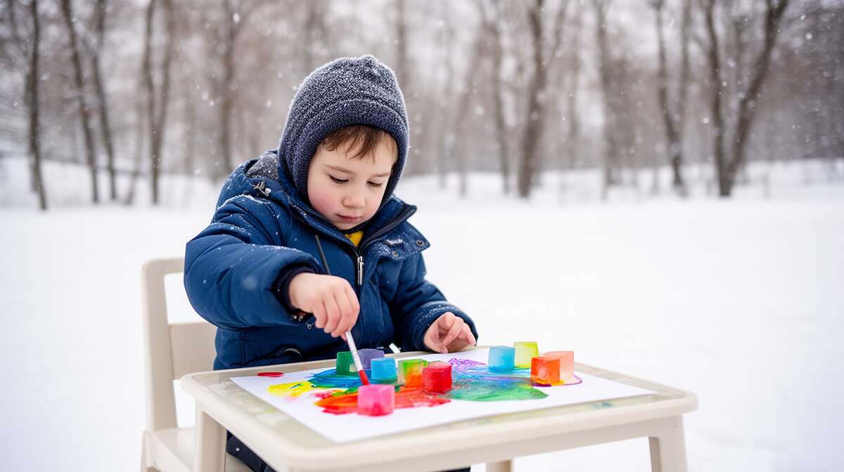 Peinture avec des gla&ccedil;ons color&eacute;s