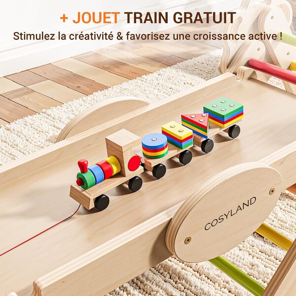 COSYLAND Triangle d’Escalade Montessori 8-en-1 - Arche Pliable en Bois pour Enfants de 1 à 3 Ans, Parcours de Motricité à Hauteur Fixe, Charge 80 kg, Boîte Cadeau Colorée (Chaud)