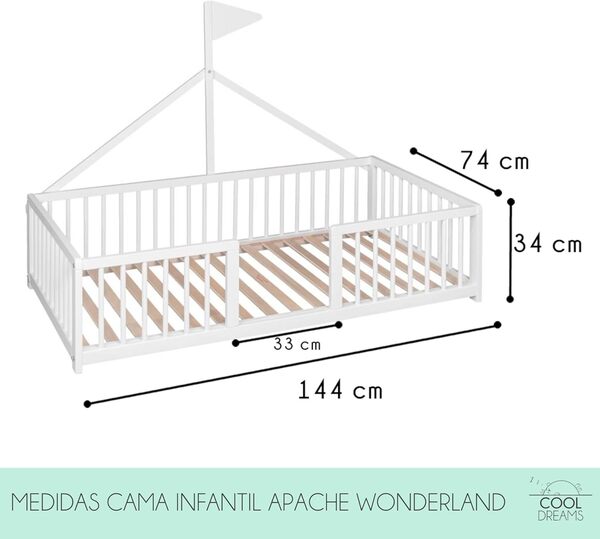 Apache Wonderland Montessori Teepee lit d'enfant 140x70 en hêtre et Blanc CoolDreams