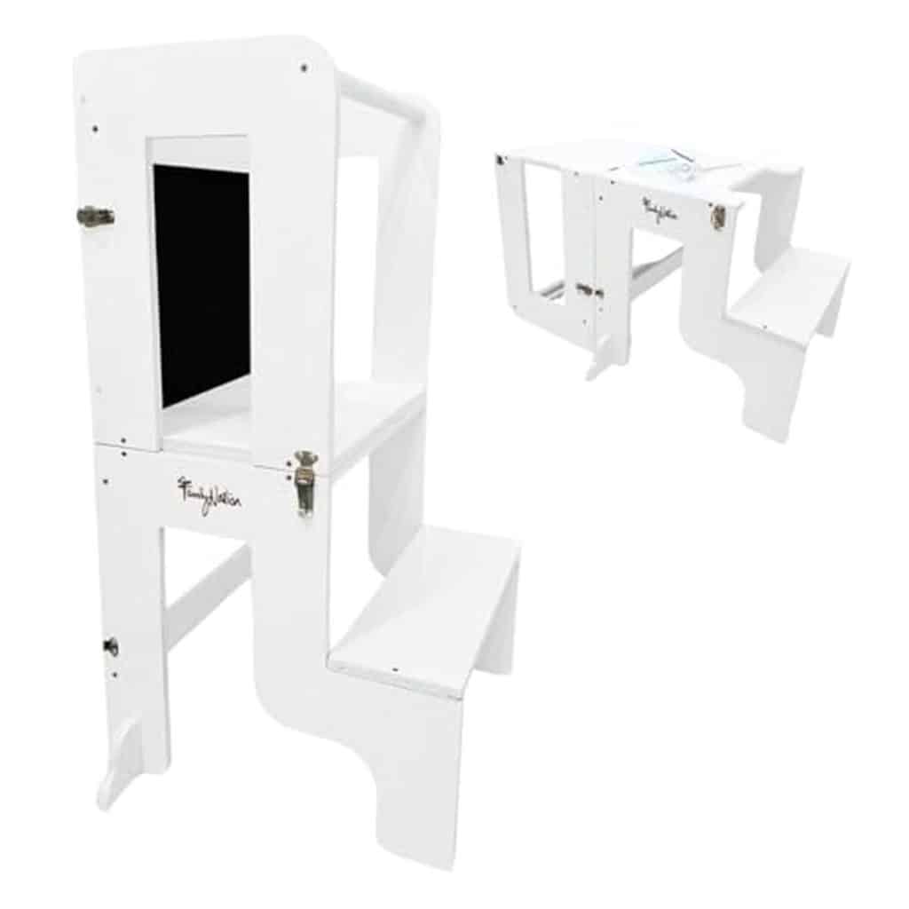 Test de la tour montessori 3 en 1 Family Nation : polyvalence et design bois blanc