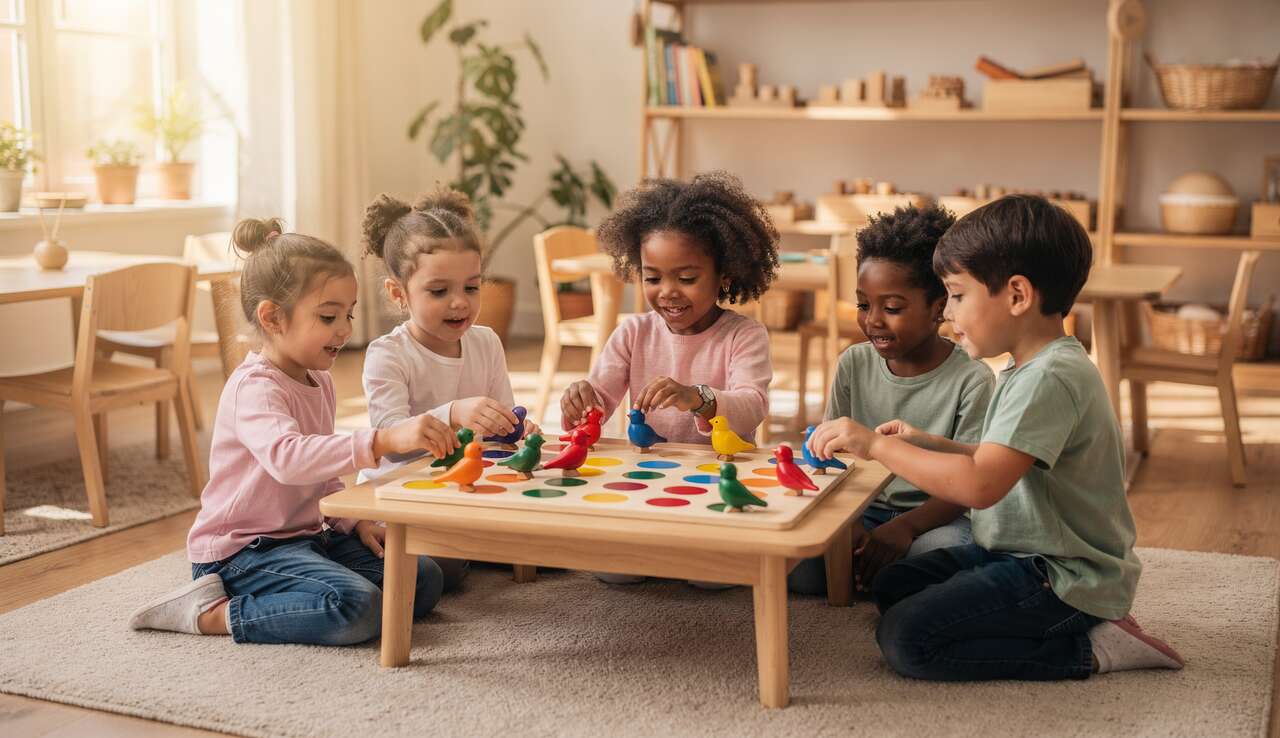 Jeu d'association des couleurs avec petits oiseaux