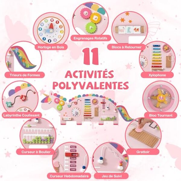 Découvrez notre test du busy board COSTWAY en forme de dinosaure, un jouet éducatif avec des jeux sensoriels pour stimuler l'éveil et l'apprentissage des enfants.