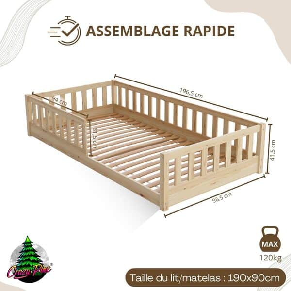 Découvrez notre test complet du lit enfant Crazy Pine 190x120 cm. Sécurité garantie, design montessori et praticité pour les enfants de tous les âges. 